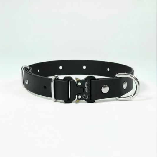 BioThane Elegance suņu kakla siksna - Black ar sudraba detaļām