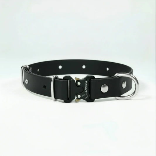 BioThane Elegance suņu kakla siksna - Black ar sudraba detaļām