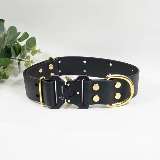 Biothane zelta Elegance suņu kakla siksna 38 mm plata, blackkrāsa.