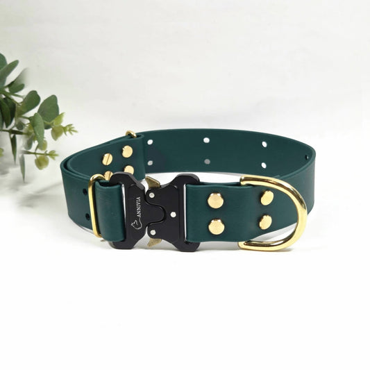 Biothane zelta Elegance suņu kakla siksna 38 mm plata, dark green krāsa.