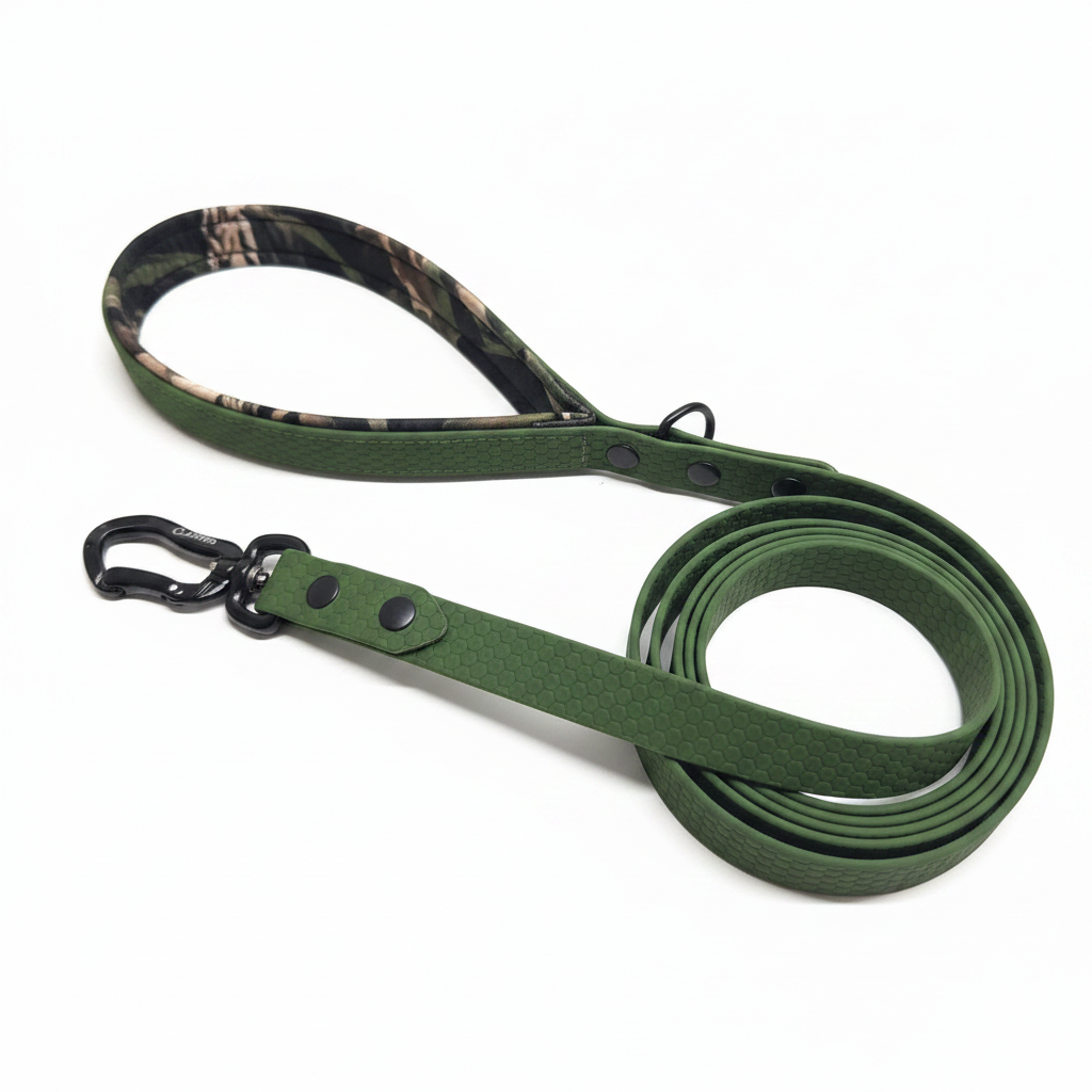 Army green ūdensizturīga pavada sunim ar mīkstu rokturi 