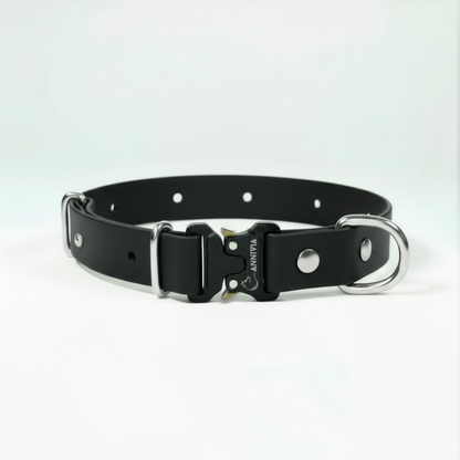 BioThane Elegance suņu kakla siksna - Black ar sudraba detaļām