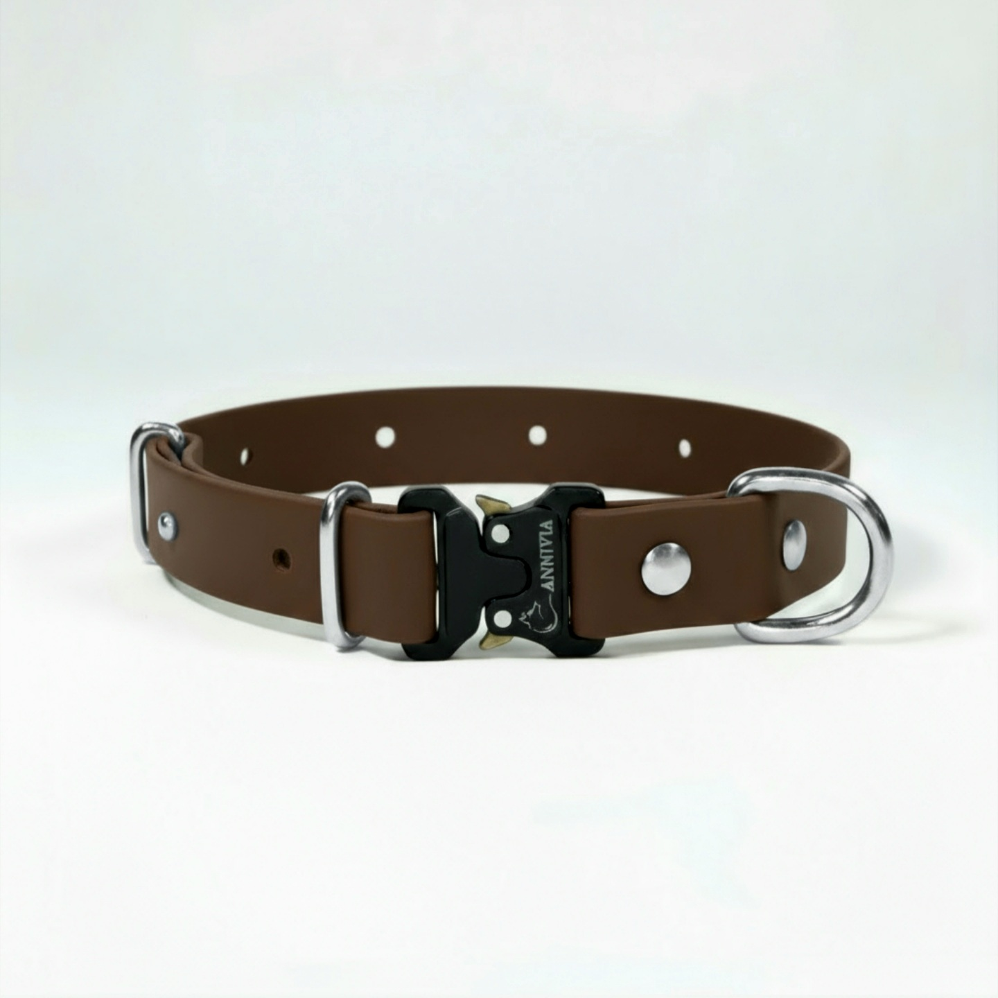 BioThane Elegance suņu kakla siksna - Dark Brown ar sudraba detaļām