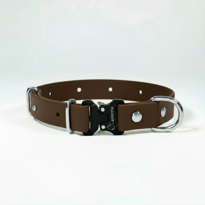 BioThane Elegance suņu kakla siksna - Dark Brown ar sudraba detaļām