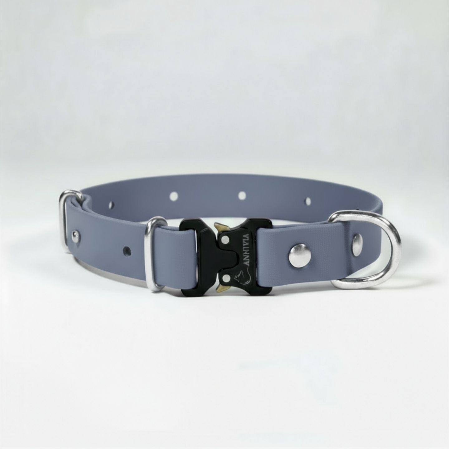 BioThane Elegance suņu kakla siksna - Grey ar sudraba detaļām