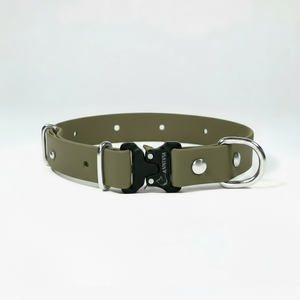 BioThane Elegance suņu kakla siksna - Military Olive ar sudraba detaļām