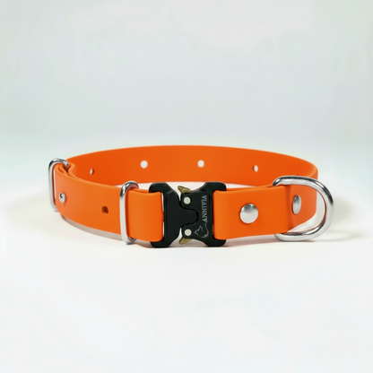 BioThane Elegance suņu kakla siksna - Orange ar sudraba detaļām