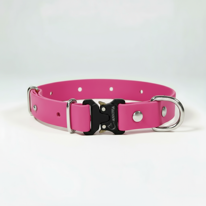 BioThane Elegance suņu kakla siksna - Passion Pink ar sudraba detaļām