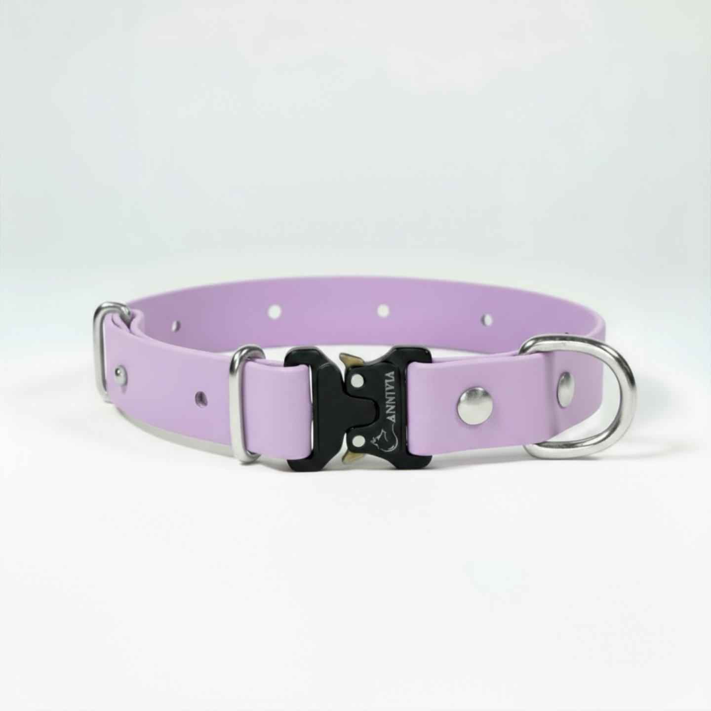 BioThane Elegance suņu kakla siksna - Pastel Purple ar sudraba detaļām