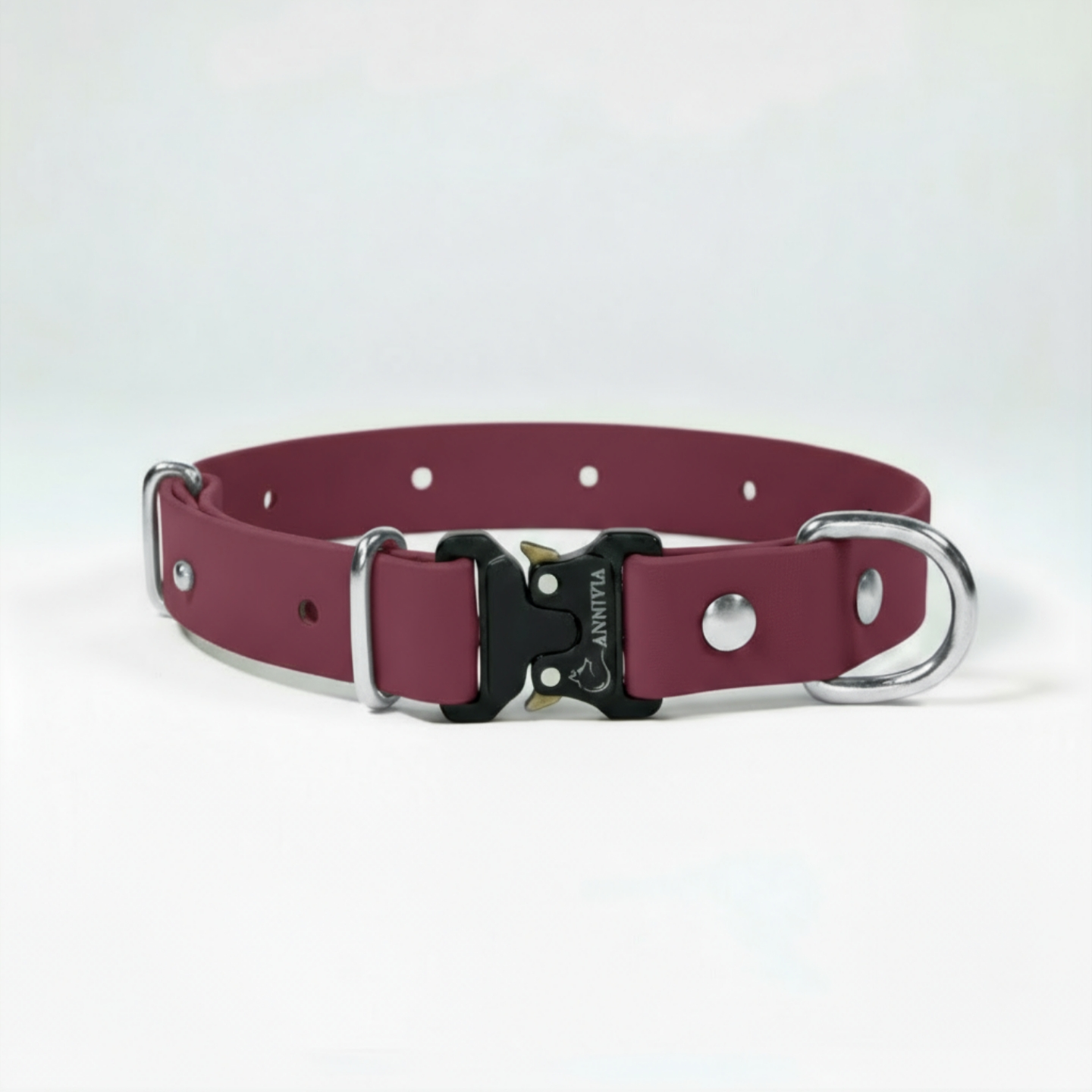 BioThane Elegance suņu kakla siksna - Wine Red ar sudraba detaļām