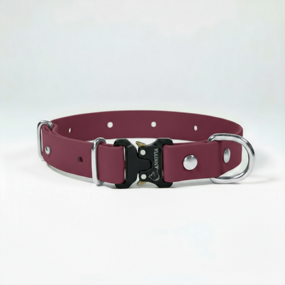 BioThane Elegance suņu kakla siksna - Wine Red ar sudraba detaļām