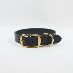 Melna BioThane suņu kakla siksna ar zelta sprādzi