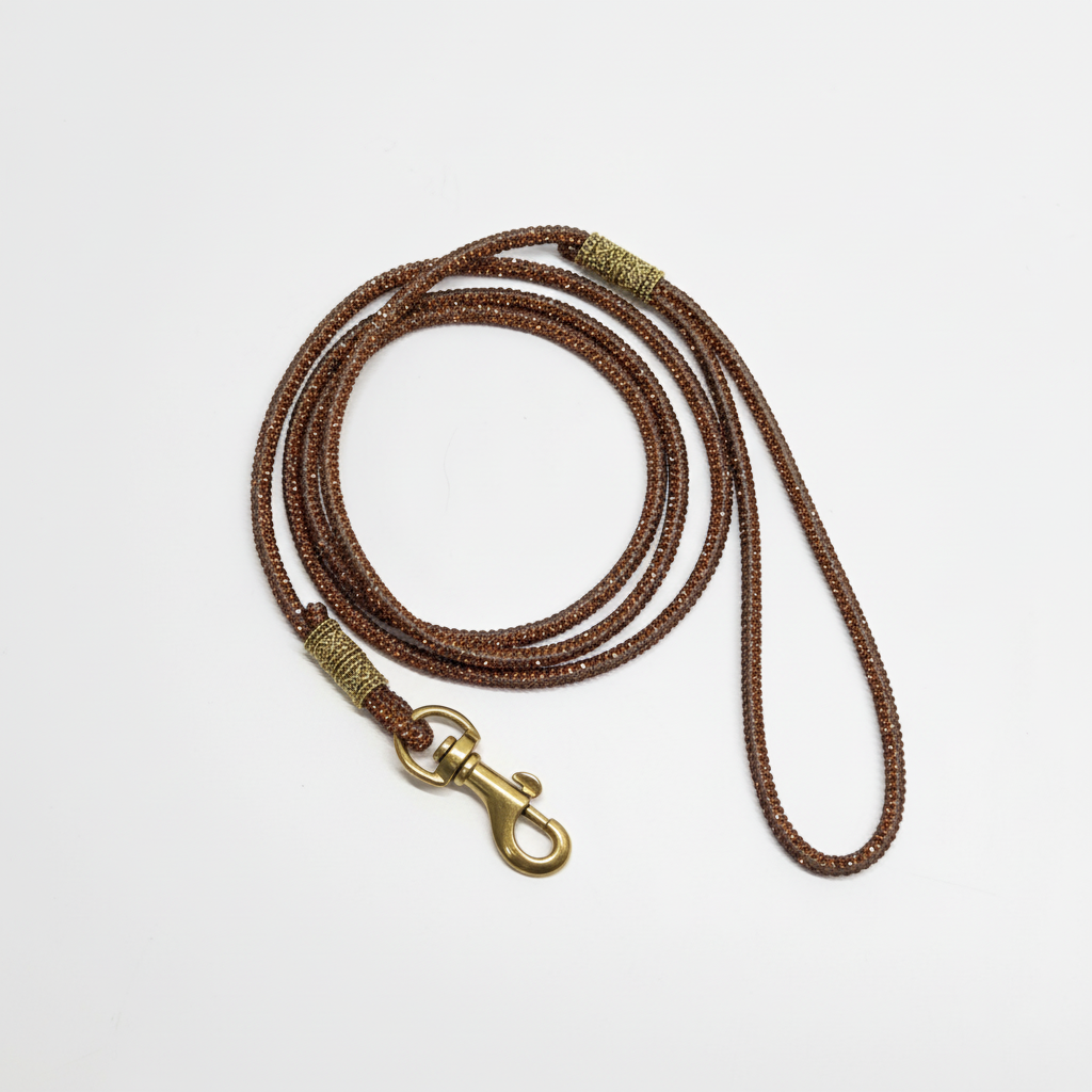 Diamond suņu Izstāžu Pavada ar Rhinestone Kristāliem - Brūna