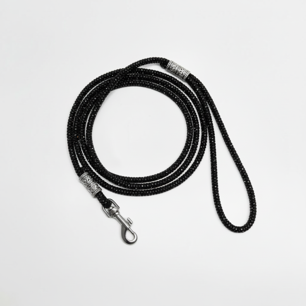 Diamond suņu Izstāžu Pavada ar Rhinestone Kristāliem - melna