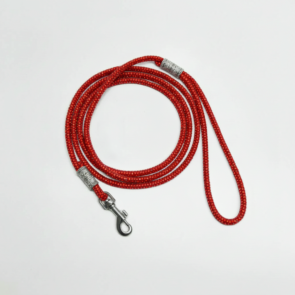 Diamond suņu Izstāžu Pavada ar Rhinestone Kristāliem - sarkana 