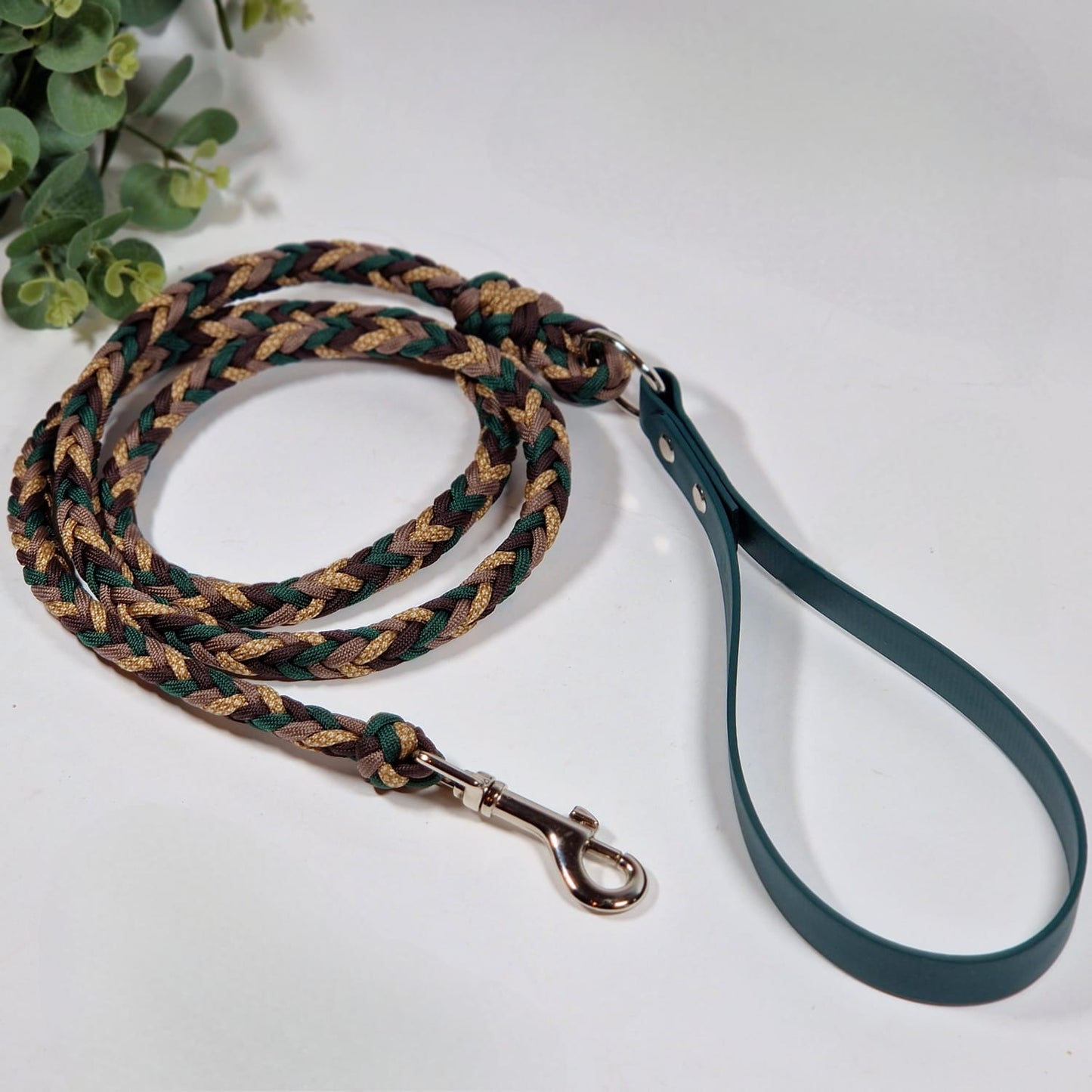 Paracord braided dog leash 1.6m - forest