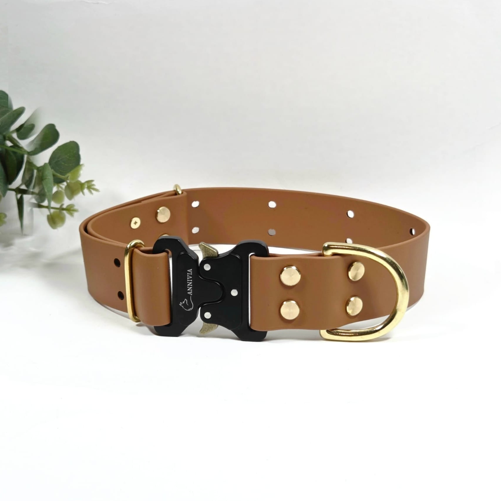 Biothane zelta Elegance suņu kakla siksna 38 mm plata, light brown krāsa.